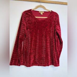 Notations Red Velvet Long Sleeve Top Woman’s Large Holiday Festive